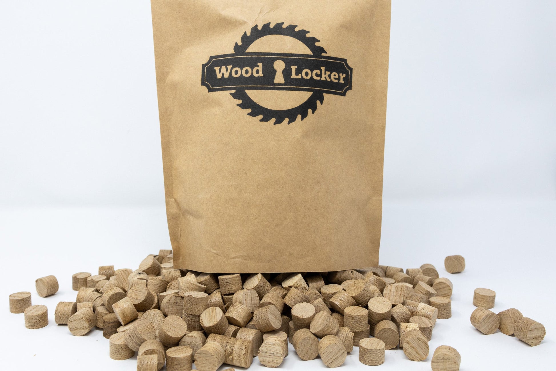 Oak plugs on wood locker packaging