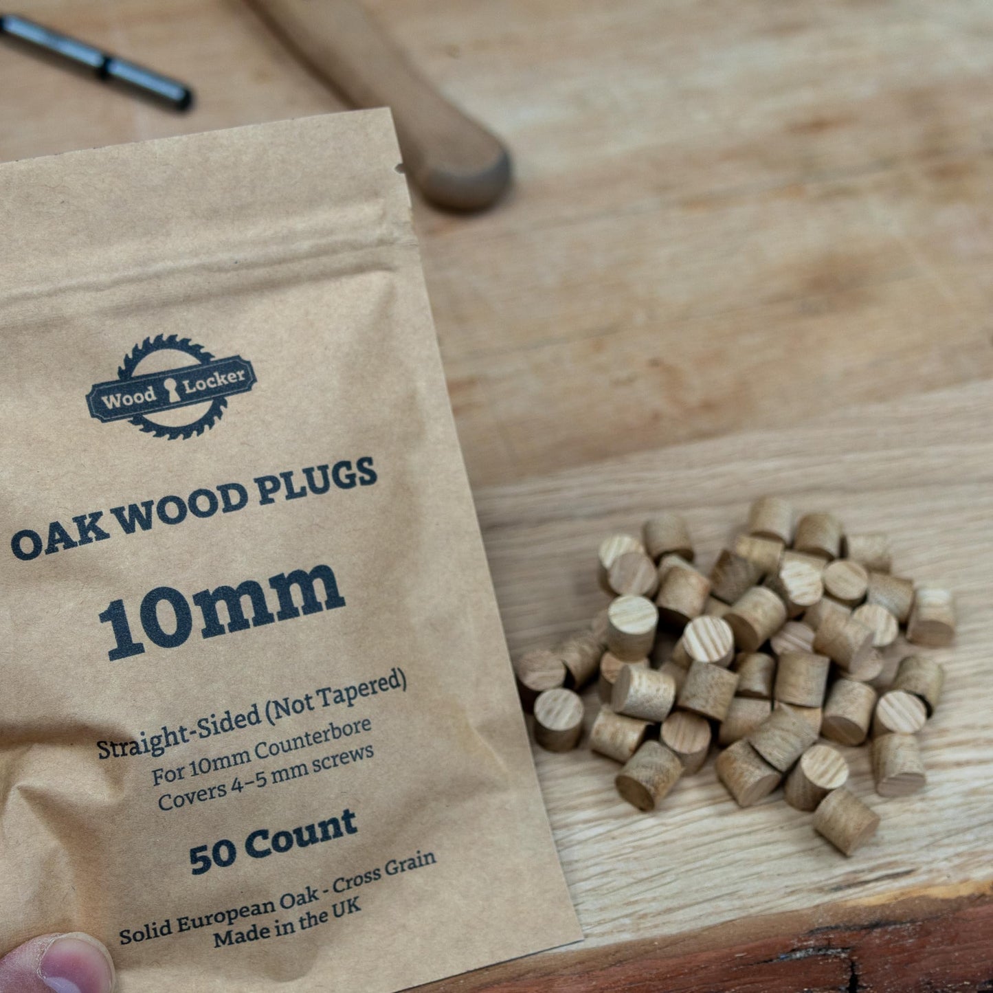 10mm Oak Cross Grain Wood Plugs - Straight - Pack of 50